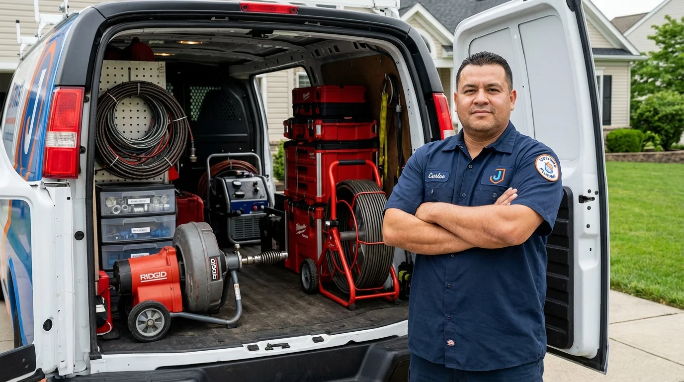 Professional drain cleaning equipment and Johns Plumbing LLC plumber in Pownal