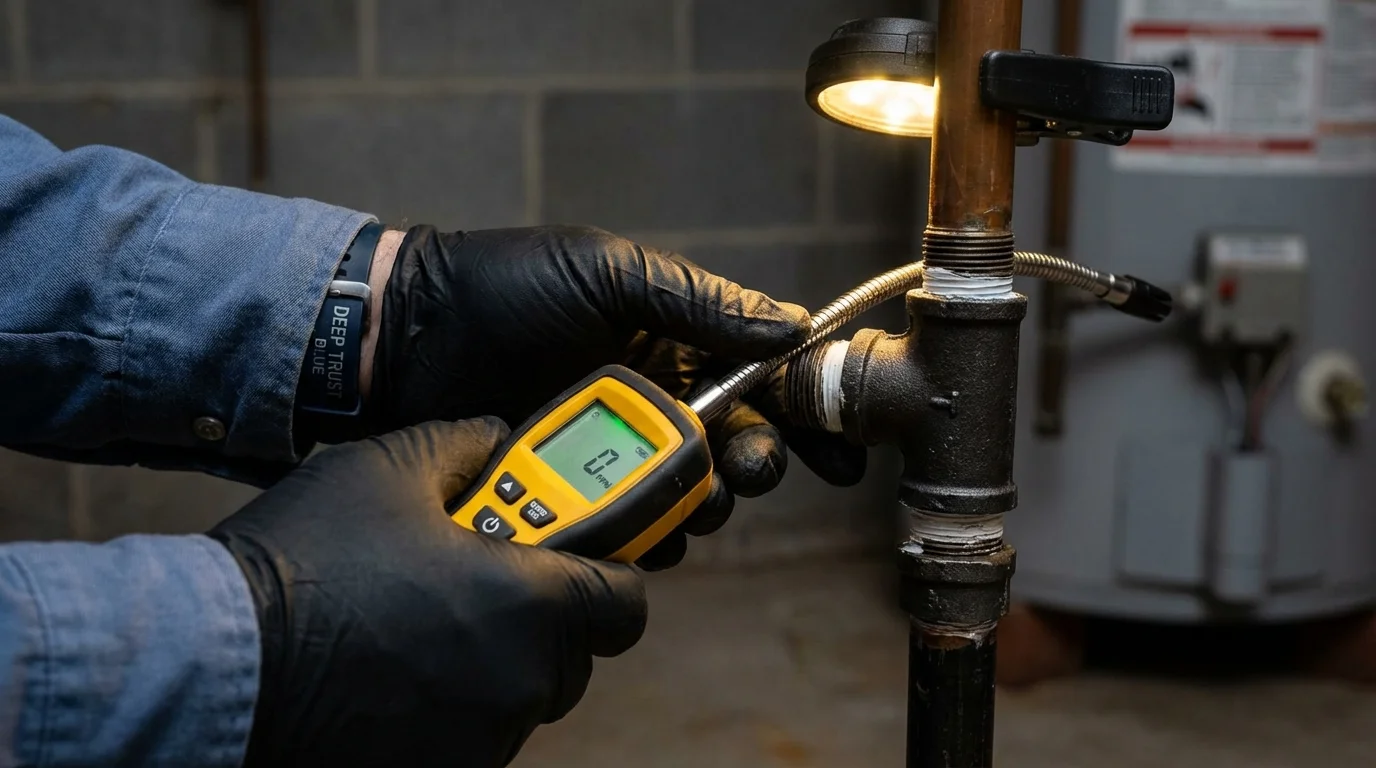 Gas leak detection with electronic sniffer by Johns Plumbing LLC in Pownal