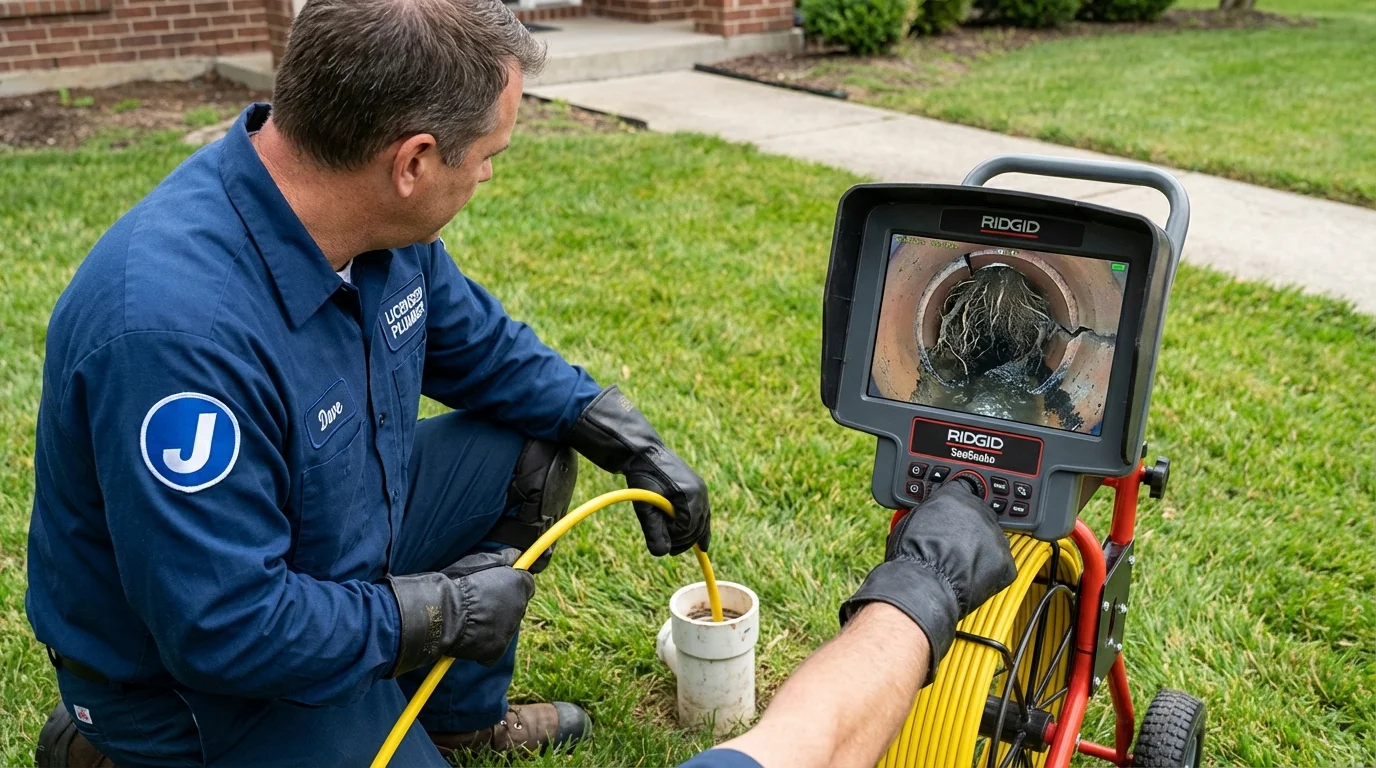 Sewer camera inspection being performed by Johns Plumbing LLC in Pownal